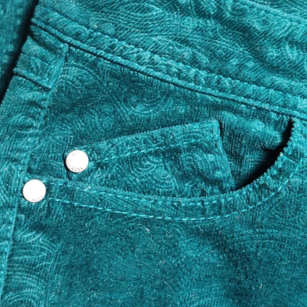 ELLE Women’s Teal Paisley Corduroy Pants Size 10 Regular Cotton Stretch Casual - Picture 6 of 9